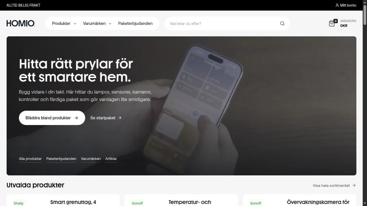 Homio website homepage